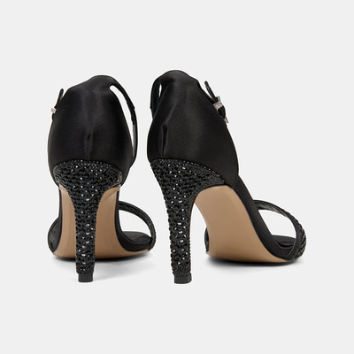 Kadın Siyah Ayarlanabilir Tokalı Taşlı Topuklu Abiye Sandalet