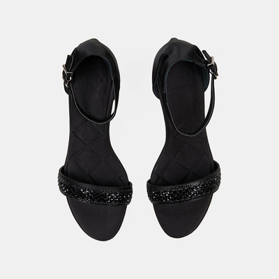 Kadın Siyah Ayarlanabilir Tokalı Taşlı Topuklu Abiye Sandalet