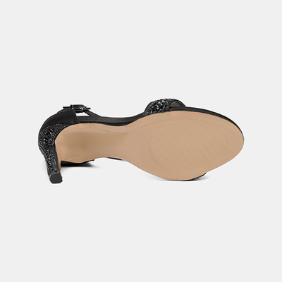 Kadın Siyah Ayarlanabilir Tokalı Taşlı Topuklu Abiye Sandalet