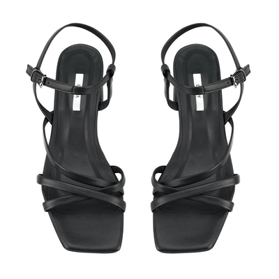 Kadın Siyah Ayarlanabilir Tokalı Topuklu Deri Sandalet