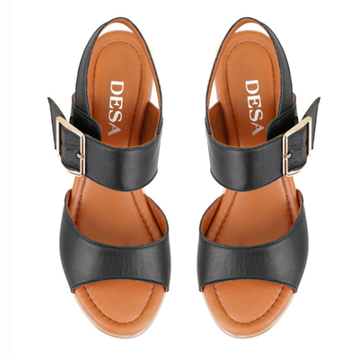 Kadın Siyah Ayarlanabilir Tokalı Topuklu Deri Sandalet