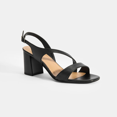 Kadın Siyah Ayarlanabilir Tokalı Topuklu Deri Sandalet