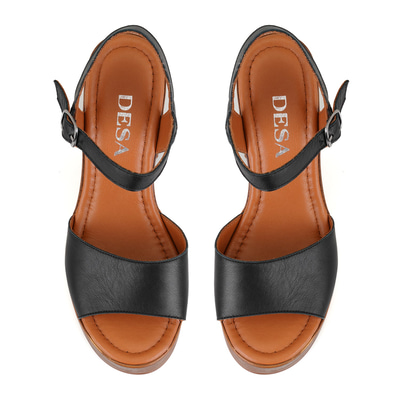 Kadın Siyah Ayarlanabilir Tokalı Topuklu Deri Sandalet