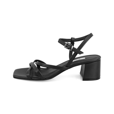 Kadın Siyah Ayarlanabilir Tokalı Topuklu Deri Sandalet