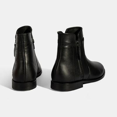 Kadın Siyah Çift Fermuarlı Deri Bot