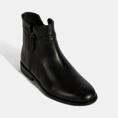 Kadın Siyah Çift Fermuarlı Deri Bot