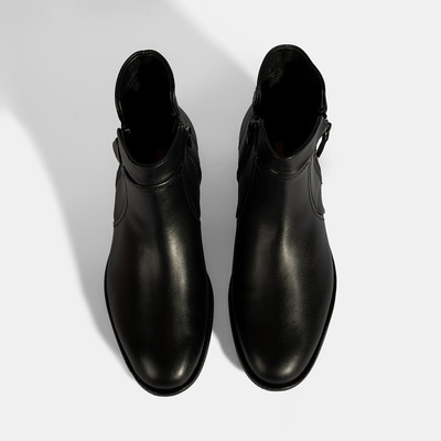 Kadın Siyah Çift Fermuarlı Deri Bot