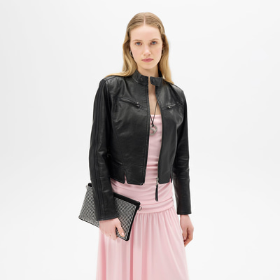 Kadın Siyah Deri Biker Ceket