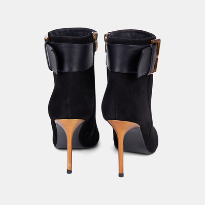 Kadın Siyah Deri Kemer Detaylı Süet Stiletto Bot