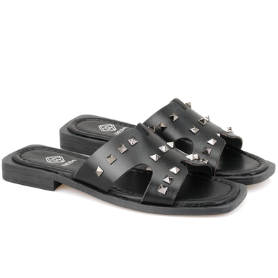 Kadın Siyah Deri Terlik