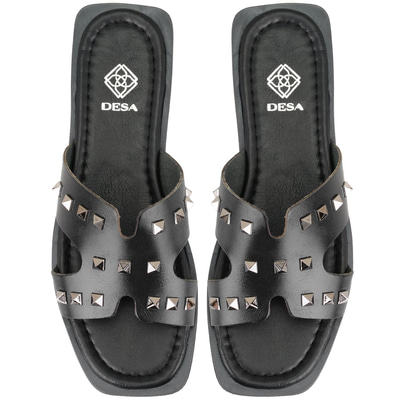 Kadın Siyah Deri Terlik