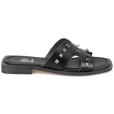 Kadın Siyah Deri Terlik