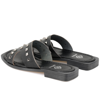 Kadın Siyah Deri Terlik