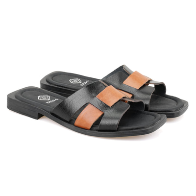 Kadın Siyah Deri Terlik