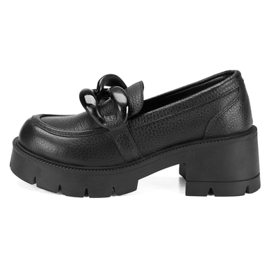 Kadın Siyah Deri Topuklu Loafer