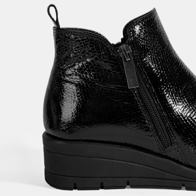 Kadın Siyah DesaComfort Çift Fermuarlı Dolgu Topuklu Deri Bot