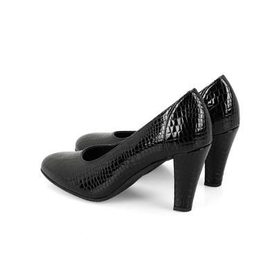 Kadın Siyah DesaComfort Kroko Baskılı Deri Klasik Ayakkabı