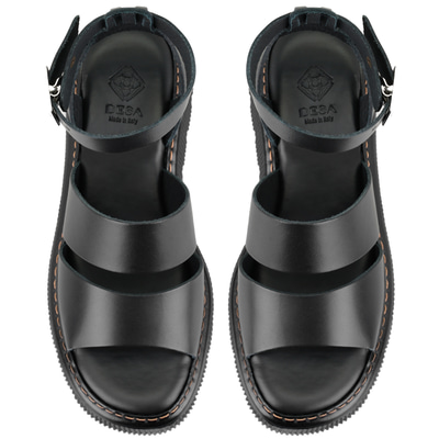 Kadın Siyah Dolgu Tabanlı Deri Sandalet