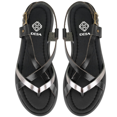 Kadın Siyah Dolgu Tabanlı Deri Sandalet