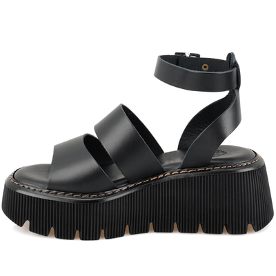 Kadın Siyah Dolgu Tabanlı Deri Sandalet