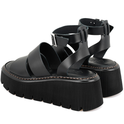 Kadın Siyah Dolgu Tabanlı Deri Sandalet