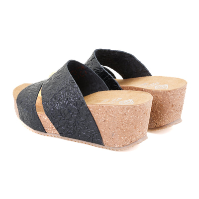 Kadın Siyah Dolgu Topuklu Deri Terlik