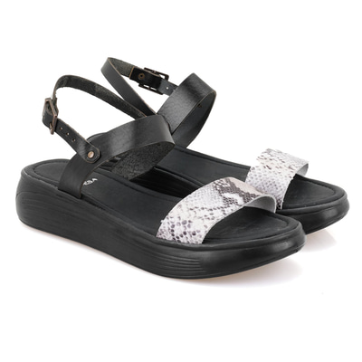 Kadın Siyah Egzotik Deri Sandalet