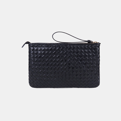Kadın Siyah El Örgüsü Deri Clutch