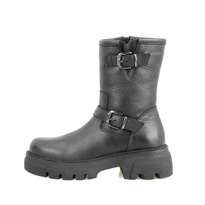 Kadın Siyah Fermuarlı Deri Bot
