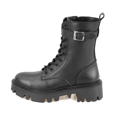 Kadın Siyah Fermuarlı Deri Bot