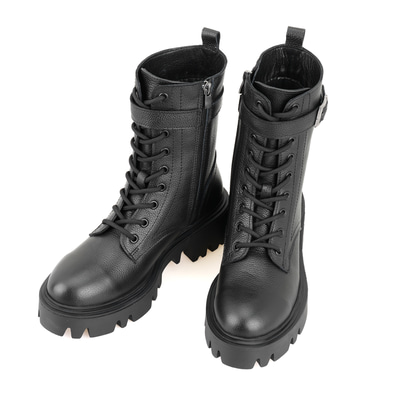 Kadın Siyah Fermuarlı Deri Bot