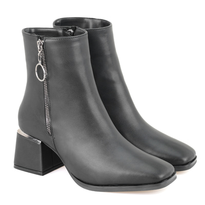 Kadın Siyah Fermuarlı Topuklu Bot