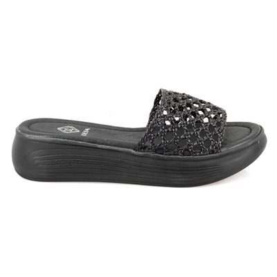 Kadın Siyah File Örgülü Terlik