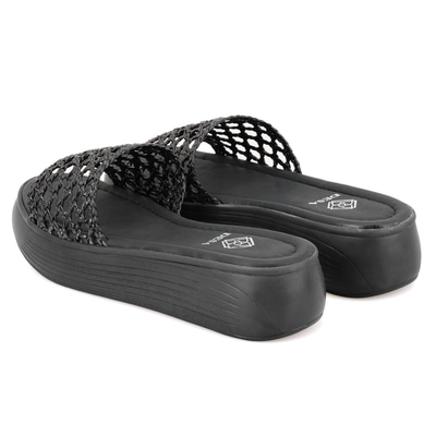 Kadın Siyah File Örgülü Terlik