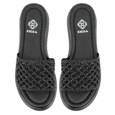 Kadın Siyah File Örgülü Terlik