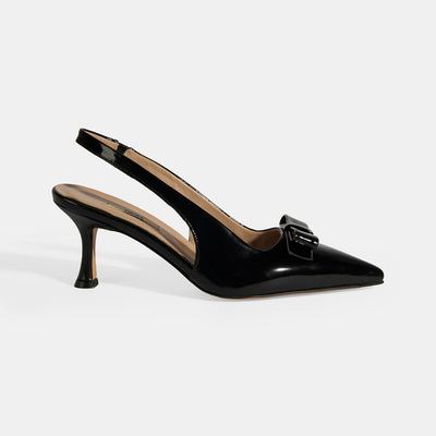 Kadın Siyah Fiyonk Detaylı Rugan Topuklu Klasik Ayakkabı