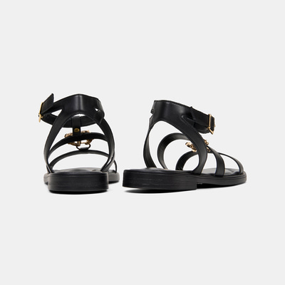 Kadın Siyah Gold Aksesuar Detaylı Deri Sandalet