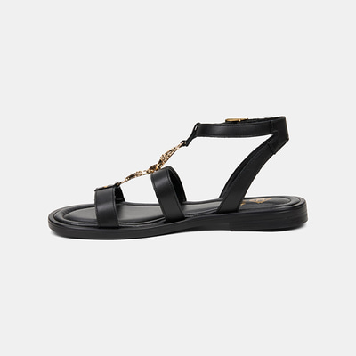 Kadın Siyah Gold Aksesuar Detaylı Deri Sandalet