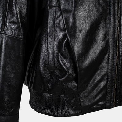 Kadın Siyah Gömlek Yakalı Deri Bomber Ceket