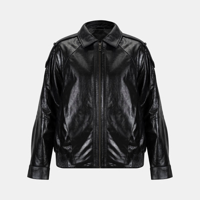 Kadın Siyah Gömlek Yakalı Deri Bomber Ceket