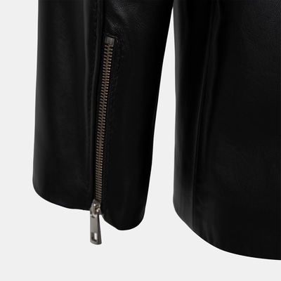 Kadın Siyah Gömlek Yakalı Deri Ceket