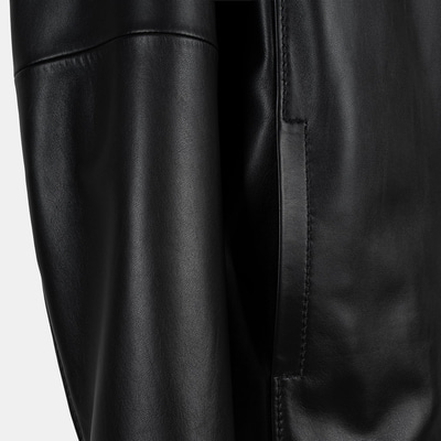 Kadın Siyah Gömlek Yakalı Deri Ceket