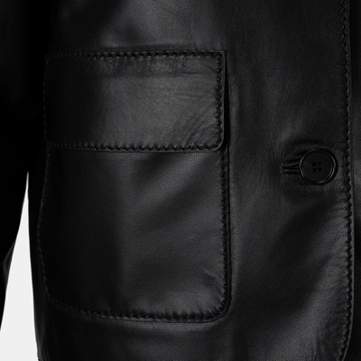 Kadın Siyah Gömlek Yakalı Düğmeli Kısa Deri Ceket