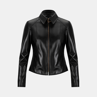 Kadın Siyah Gömlek Yakalı Fit Deri Ceket