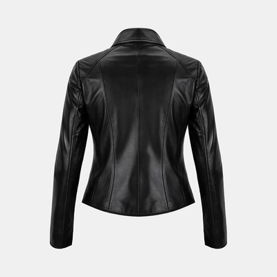 Kadın Siyah Gömlek Yakalı Fit Deri Ceket