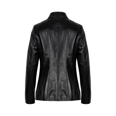 Kadın Siyah Gömlek Yakalı Fit Deri Ceket
