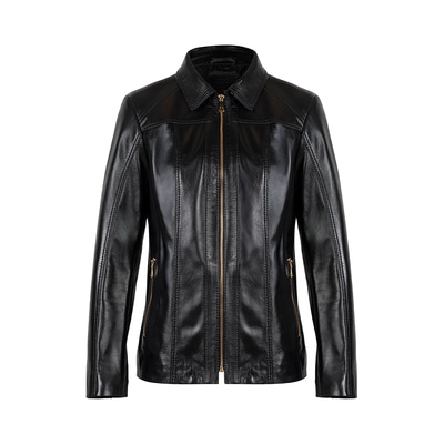 Kadın Siyah Gömlek Yakalı Fit Deri Ceket