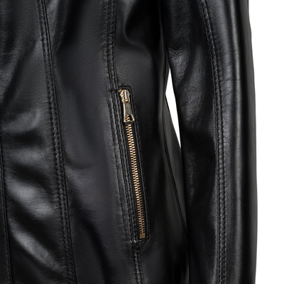 Kadın Siyah Gömlek Yakalı Fit Deri Ceket