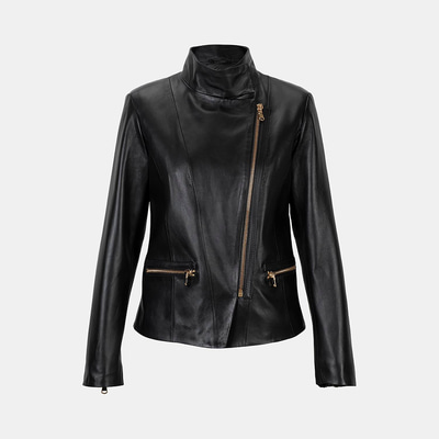 Kadın Siyah Hakim Yakalı Fit Deri Ceket