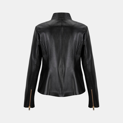 Kadın Siyah Hakim Yakalı Fit Deri Ceket